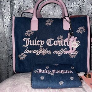 Juicy Couture blue denim and pink flower bag